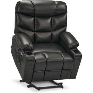 image:imageMCombo Power Lift Recliner Chair for Elderly for Mom Electric Lift Chair with Extended Footrest USB Ports Cup Holders Faux Leather 7287 Dark Grey MediumBlack