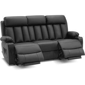 image:imageMCombo Power Reclining Sofa with Heat and VibrationUSB Ports Cup Holders3Seat Dual Recliner Sofa for Living Room 6077 Cream White 3 SeaterBlack