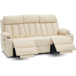 image:imageMCombo Power Reclining Sofa with Heat and VibrationUSB Ports Cup Holders3Seat Dual Recliner Sofa for Living Room 6077 Cream White 3 SeaterCream White