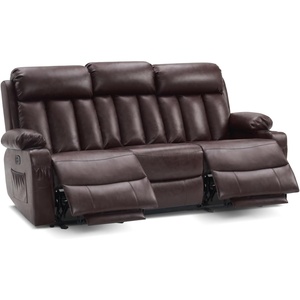 image:imageMCombo Power Reclining Sofa with Heat and VibrationUSB Ports Cup Holders3Seat Dual Recliner Sofa for Living Room 6077 Cream White 3 SeaterDark Brown
