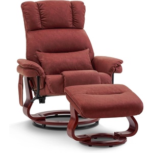 image:imageMCombo Swivel Recliners with Ottoman Reclining TV Chairs with Vibration Massage Faux Leather Ergonomic Lounge Chair for Living Room Bedroom 4832 SaddleBurgundy