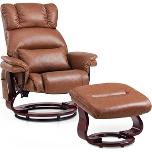 image:imageMCombo Swivel Recliners with Ottoman Reclining TV Chairs with Vibration Massage Faux Leather Ergonomic Lounge Chair for Living Room Bedroom 4832 SaddleSaddle