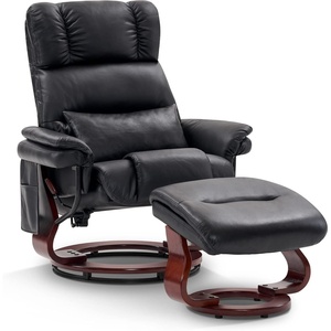 image:imageMCombo Swivel Recliners with Ottoman Reclining TV Chairs with Vibration Massage Faux Leather Ergonomic Lounge Chair for Living Room Bedroom 4832 SaddleBlack
