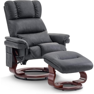 image:imageMCombo Swivel Recliners with Ottoman Reclining TV Chairs with Vibration Massage Faux Leather Ergonomic Lounge Chair for Living Room Bedroom 4832 SaddleDark Grey