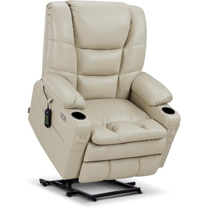 image:imageMCombo Triple Motor Power Lift Recliner Chair with Massage and Dual Heating Adjustable Headrest for Elderly People Faux Leather 7632 Blue MediumBeige