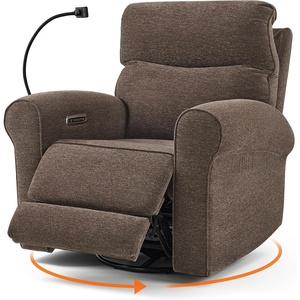 image:imageMCombo Triple Motor Power Swivel Rocker Recliner Chair for Living Room amp Nursery Rocks in Every Position Adjustable Power Headrest Extended Footrest Dual USB Ports PetFriendly Fabric PR638Dark Brown