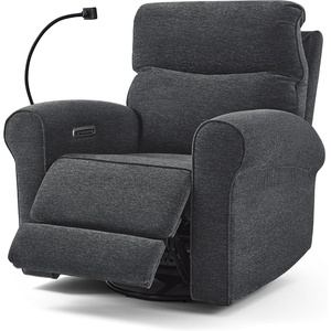 image:imageMCombo Triple Motor Power Swivel Rocker Recliner Chair for Living Room amp Nursery Rocks in Every Position Adjustable Power Headrest Extended Footrest Dual USB Ports PetFriendly Fabric PR638Dark Grey