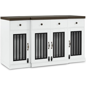 image:imageMCombo Wooden Dog Crate Furniture with 4 Drawers and 4 Lockable Doors Pet Kennel TV Stand for MediumLarge Dogs 1872 White and GreyWhite and Brown