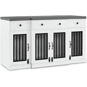 image:imageMCombo Wooden Dog Crate Furniture with 4 Drawers and 4 Lockable Doors Pet Kennel TV Stand for MediumLarge Dogs 1872 White and GreyWhite and Grey