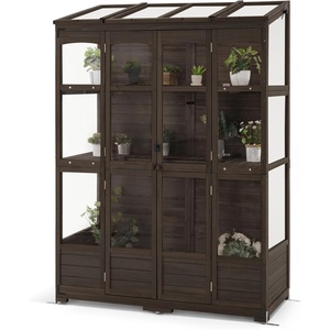 image:imageMCombo Wooden Greenhouse Walkin Outdoor Greenhouse with Openable Roof and Lockable Door 0899 Dark GreyBrown