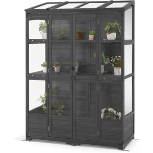 image:imageMCombo Wooden Greenhouse Walkin Outdoor Greenhouse with Openable Roof and Lockable Door 0899 Dark GreyDark Grey