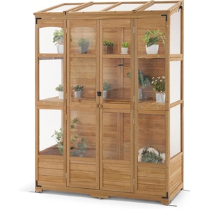 image:imageMCombo Wooden Greenhouse Walkin Outdoor Greenhouse with Openable Roof and Lockable Door 0899 Dark GreyNatural