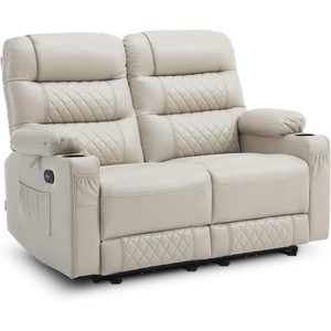 image:imageMCombo Zero Gravity Power Loveseat Recliner with Console Heat and Vibration Massage Reclining Loveseat Sofa with USB Ports Cup Holders for Living Room Faux Leather PR622Sets Navy BlueLight Grey