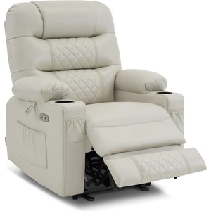 image:imageMCombo Zero Gravity Power Recliner Chair with Heat and Vibration Massage Reclining Chair with USB Ports Cup Holders for Living Room Faux Leather PR621 Dark BrownLight Grey