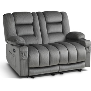 image:imageMCombo Zero Gravity Power Reclining Sofa with Heat and Vibration Massage 3 Seater Reclining Couch with USB Ports Cup Holders for Living Room Fabric PR648SET Dark BrownGrey