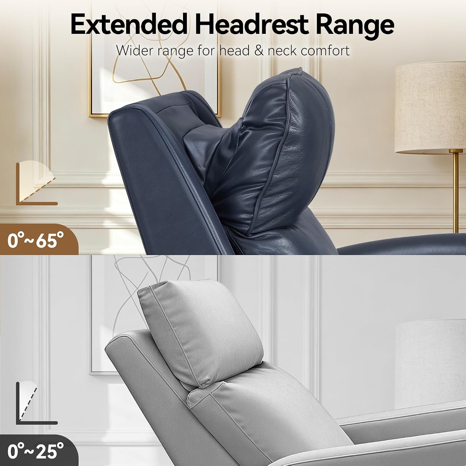 image:imageMCombo Genuine Leather Power Recliner Chair Zero Wall Hugger Recliner for Small Spaces with Power Headrest USB amp TypeC Charging Ports Compact for Living Room amp RV PR693 Dark BrownNavy