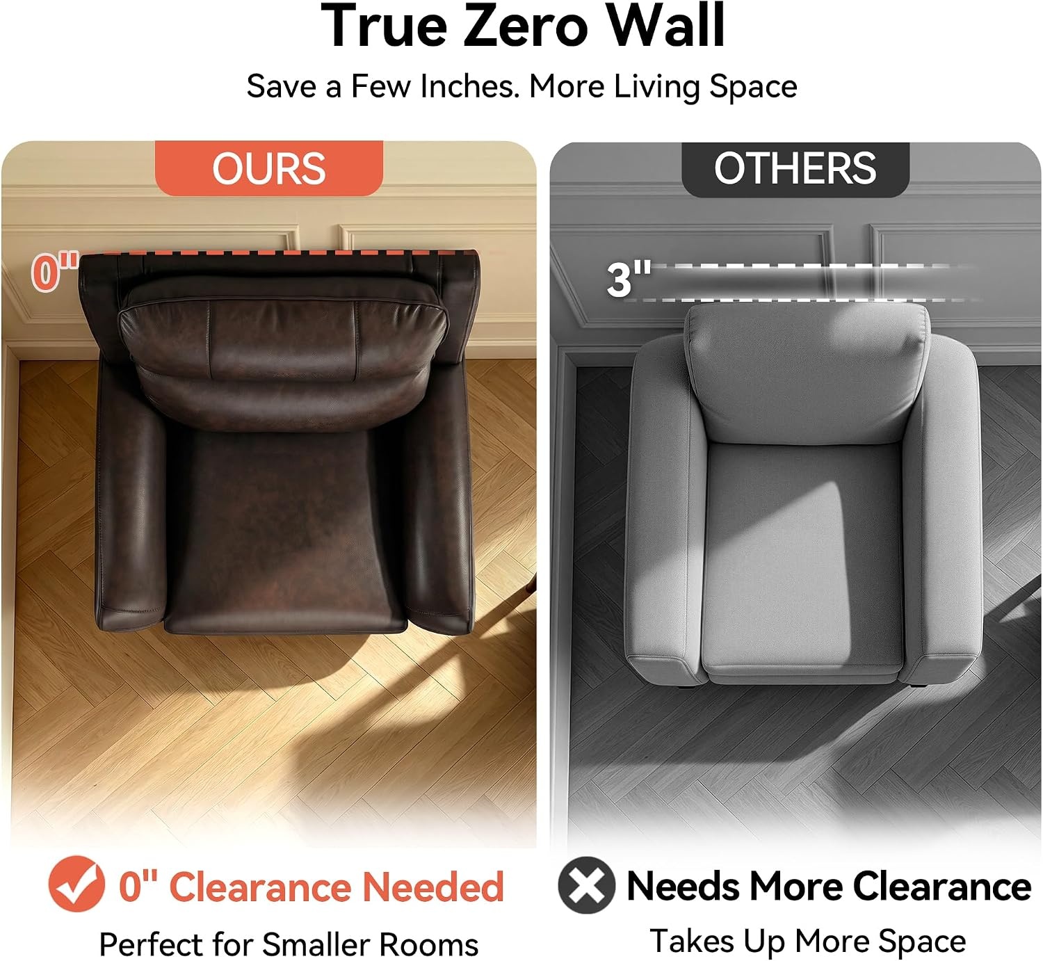 image:imageMCombo Genuine Leather Power Recliner Chair Zero Wall Hugger Recliner for Small Spaces with Power Headrest USB amp TypeC Charging Ports Compact for Living Room amp RV PR693 Dark BrownDark Brown