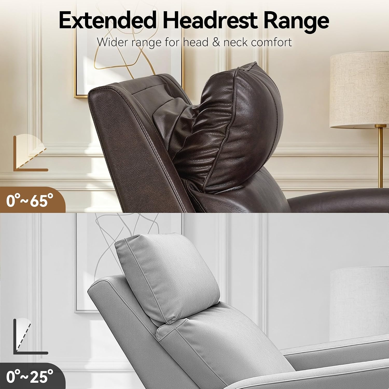 image:imageMCombo Genuine Leather Power Recliner Chair Zero Wall Hugger Recliner for Small Spaces with Power Headrest USB amp TypeC Charging Ports Compact for Living Room amp RV PR693 Dark BrownDark Brown