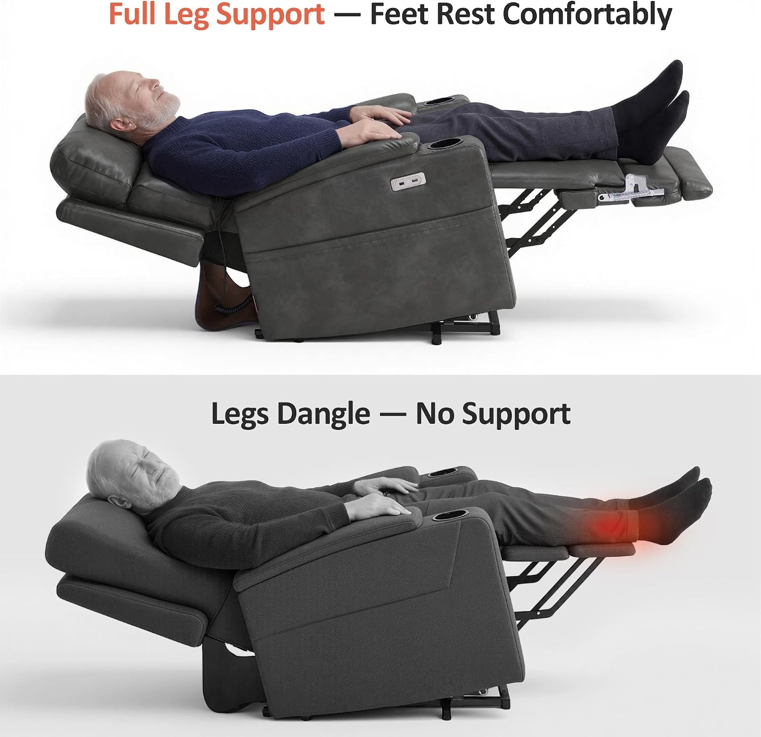 image:imageMCombo Lift Chair for Tall Man 66 Dual Motor Power Lift Recliner Chair for Elderly Lay Flat for Sleeping Heat and Massage USB amp Type C Faux Leather 7755 BlueGrey