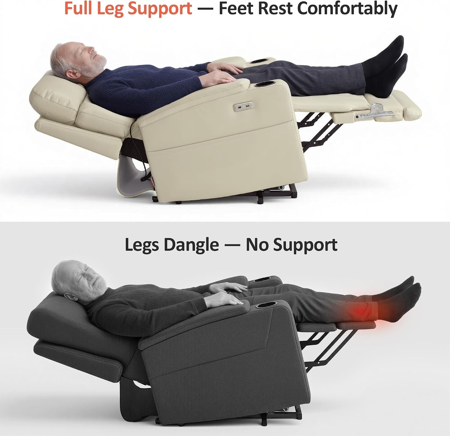 image:imageMCombo Lift Chair for Tall Man 66 Dual Motor Power Lift Recliner Chair for Elderly Lay Flat for Sleeping Heat and Massage USB amp Type C Faux Leather 7755 BlueCream White