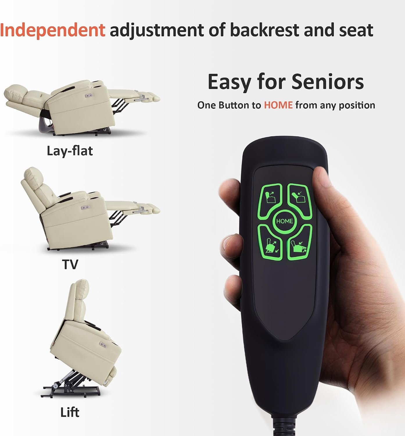 image:imageMCombo Lift Chair for Tall Man 66 Dual Motor Power Lift Recliner Chair for Elderly Lay Flat for Sleeping Heat and Massage USB amp Type C Faux Leather 7755 BlueCream White