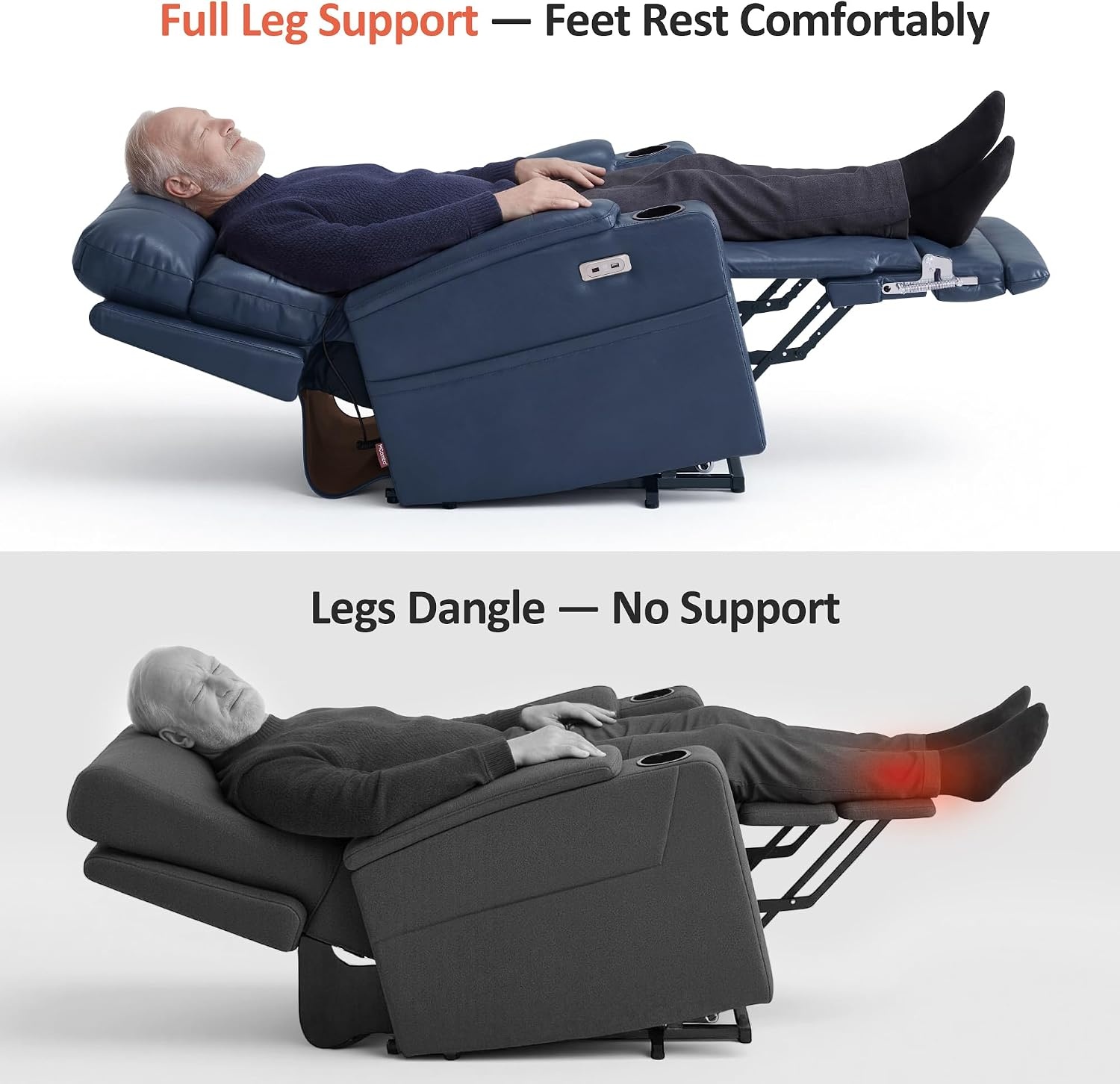image:imageMCombo Lift Chair for Tall Man 66 Dual Motor Power Lift Recliner Chair for Elderly Lay Flat for Sleeping Heat and Massage USB amp Type C Faux Leather 7755 BlueBlue