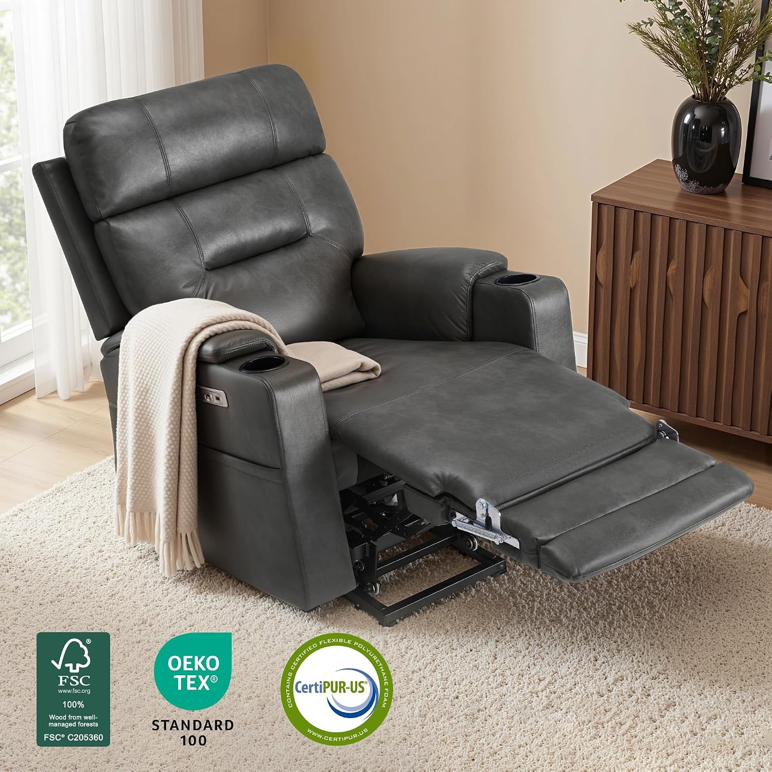 image:imageMCombo Lift Chair for Tall Man 66 Dual Motor Power Lift Recliner Chair for Elderly Lay Flat for Sleeping Heat and Massage USB amp Type C Faux Leather 7755 BlueGrey