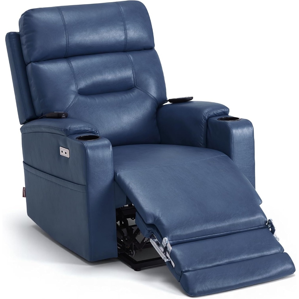 image:imageMCombo Lift Chair for Tall Man 66 Dual Motor Power Lift Recliner Chair for Elderly Lay Flat for Sleeping Heat and Massage USB amp Type C Faux Leather 7755 BlueBlue
