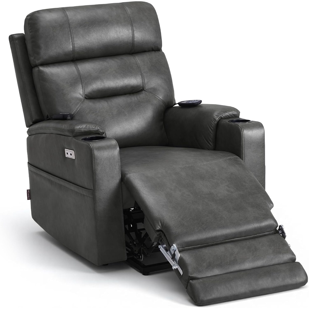 image:imageMCombo Lift Chair for Tall Man 66 Dual Motor Power Lift Recliner Chair for Elderly Lay Flat for Sleeping Heat and Massage USB amp Type C Faux Leather 7755 BlueGrey