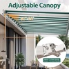 image:imageMCombo 115x95 Feet Manual Retractable Patio Door Window Awning Sunshade Shelter Outdoor Canopy 1210 Green 115L x 95WGreen with White Stripes