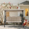 image:imageMCombo 3 Seat Patio Swings with Adjustable Canopy Outdoor Porch Swing Chair with Stand for Backyard Poolside Balcony 4092 Dark BlueBeige