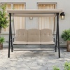 image:imageMCombo 3 Seat Patio Swings with Adjustable Canopy Outdoor Porch Swing Chair with Stand for Backyard Poolside Balcony 4092 Dark BlueBeige