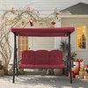 image:imageMCombo 3 Seat Patio Swings with Adjustable Canopy Outdoor Porch Swing Chair with Stand for Backyard Poolside Balcony 4092 Dark BlueBurgundy