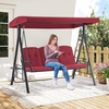 image:imageMCombo 3 Seat Patio Swings with Adjustable Canopy Outdoor Porch Swing Chair with Stand for Backyard Poolside Balcony 4092 Dark BlueBurgundy