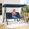 image:imageMCombo 3 Seat Patio Swings with Adjustable Canopy Outdoor Porch Swing Chair with Stand for Backyard Poolside Balcony 4092 Dark BlueDark Blue
