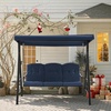 image:imageMCombo 3 Seat Patio Swings with Adjustable Canopy Outdoor Porch Swing Chair with Stand for Backyard Poolside Balcony 4092 Dark BlueDark Blue