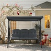 image:imageMCombo 3 Seat Patio Swings with Adjustable Canopy Outdoor Porch Swing Chair with Stand for Backyard Poolside Balcony 4092 Dark BlueDark Grey