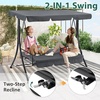 image:imageMCombo 3 Seat Patio Swings with Weather Resistant Steel Frame Adjustable Canopy Reclining Outdoor Porch Swing with Cushion for Backyard Porch Lawn Poolside Balcony 4089 BurgundyDark Grey
