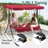 image:imageMCombo 3 Seat Patio Swings with Weather Resistant Steel Frame Adjustable Canopy Reclining Outdoor Porch Swing with Cushion for Backyard Porch Lawn Poolside Balcony 4089 BurgundyBurgundy