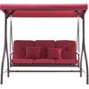 image:imageMCombo 3Seat Outdoor Patio Swing Chair 2in1 Convertible Porch Swing Glider Chair with Removable Cushions Adjustable Canopy amp Pillows for Backyard Deck Garden 4068 Burgundy