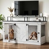 image:imageMCombo 57 Furniture Style Dog Crate Wooden Dog Kennel TV Stand for 2 Medium Dogs Large Dog Cage with 2 Doors Indoor Pet Crate End Table with Locks 1861 BrownWhite