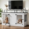 image:imageMCombo 57 Furniture Style Dog Crate Wooden Dog Kennel TV Stand for 2 Medium Dogs Large Dog Cage with 2 Doors Indoor Pet Crate End Table with Locks 1861 BrownLight Grey