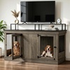 image:imageMCombo 57 Furniture Style Dog Crate Wooden Dog Kennel TV Stand for 2 Medium Dogs Large Dog Cage with 2 Doors Indoor Pet Crate End Table with Locks 1861 BrownBrown