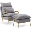 image:imageMCombo Accent Recliner Chair with Ottoman Modern Fabric Armchair Upholstered Sofa Bed for Living Room Bedroom Small Space 4055 Black Frame BlueGrey