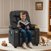 image:imageMCombo Big Kids Recliner for Ages 3 Child Reclining Chair Toddlers Recliner Sofa with Cup Holders Faux Leather Dark GreyBlack