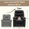 image:imageMCombo Big Kids Recliner for Ages 3 Child Reclining Chair Toddlers Recliner Sofa with Cup Holders Faux Leather Dark GreyBlack