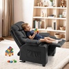 image:imageMCombo Big Kids Recliner for Ages 3 Child Reclining Chair Toddlers Recliner Sofa with Cup Holders Faux Leather Dark GreyBlack