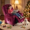 image:imageMCombo Big Kids Recliner for Ages 3 Child Reclining Chair Toddlers Recliner Sofa with Cup Holders Faux Leather Dark GreyBurgundy