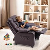 image:imageMCombo Big Kids Recliner for Ages 3 Child Reclining Chair Toddlers Recliner Sofa with Cup Holders Faux Leather Dark GreyDark Brown