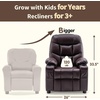 image:imageMCombo Big Kids Recliner for Ages 3 Child Reclining Chair Toddlers Recliner Sofa with Cup Holders Faux Leather Dark GreyDark Brown